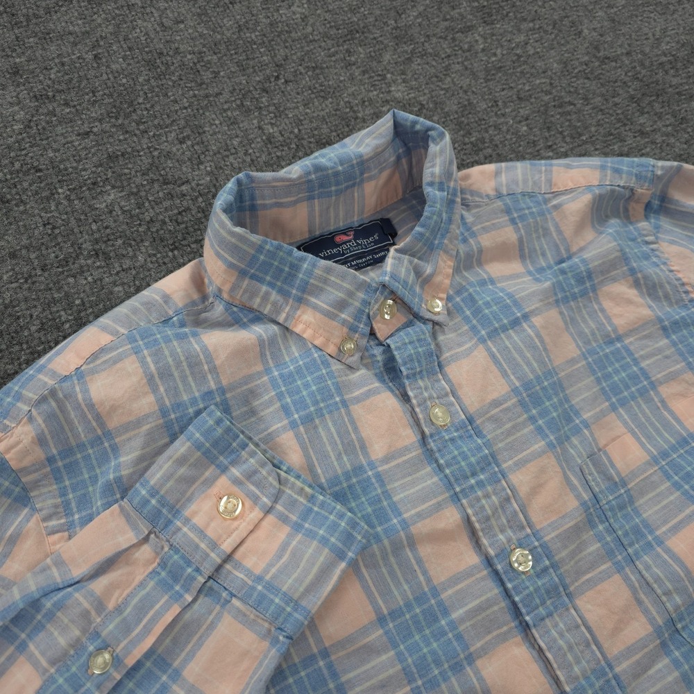 Vineyard Vines‎ Shirt Mens Large Blue Pink Plaid Slim Fit Murray Prep Preppy